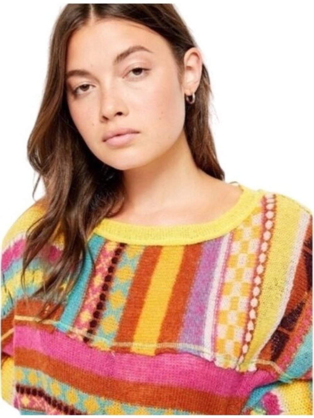 NWT Free People Bright Multicolored Knit Poncho Sweater M| Boho Whimsigoth Indie - Picture 3 of 16